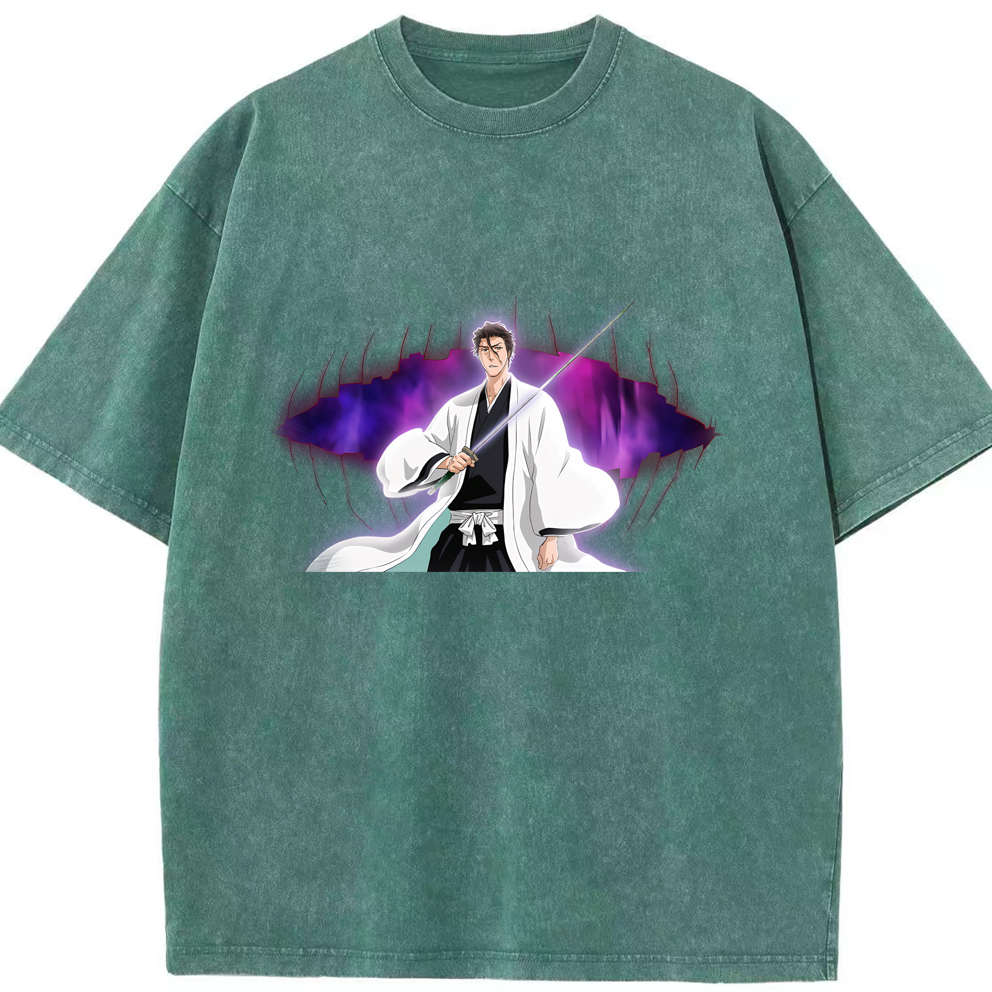 （画像用） ブリーチ 藍染 惣右介（あいぜん そうすけ） BLEACH Aizen Sousuke 綿100% ヴィンテージ風 半袖Tシャツ（フロントプリント）